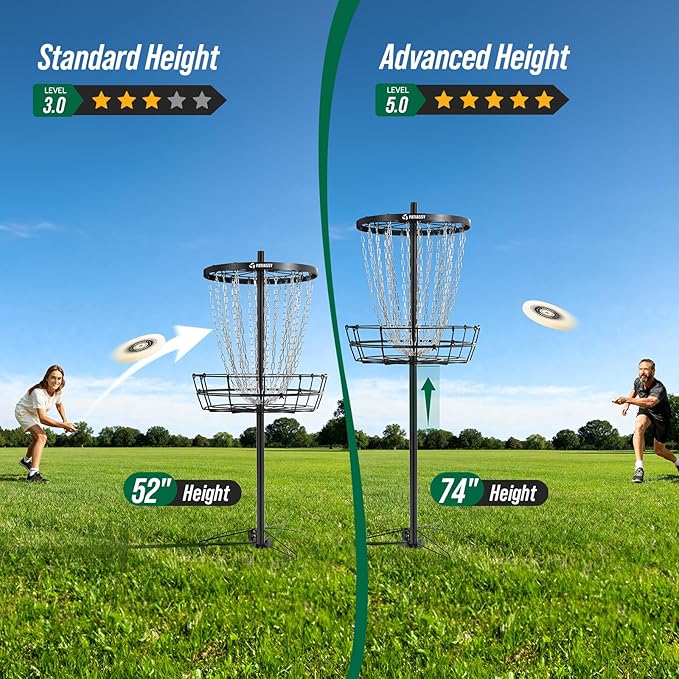 Disc Golf Basket with 24/12 Heavy Duty Chains, Disc Golf Target with Adjustable Height/Sound Reducer & Remote LED Light & Light Up Discs, Durable Practice Goal with Ground Stake for Backyard