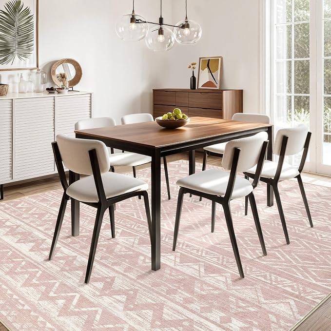 cotiled 10x14 Area Rugs Living Room Rug: Washable Boho Rugs with Non Slip Backing Large Soft Indoor Stain Resistant Carpet for Bedroom Farmhouse Dining Room Lightweight Home Decor Lotus Pink