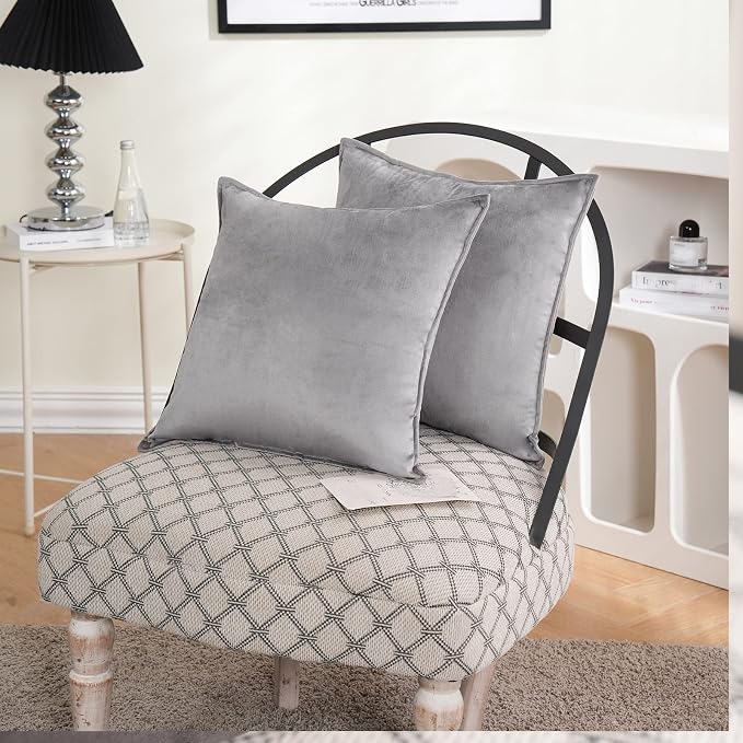 JIAHANNHA Velvet Grey Throw Pillow Covers 20”x20”Pack of 2 Soft Decorative | Square Cushion Covers for Couch Sofa Bed Livingroom Car Home Decor,50x50Cm