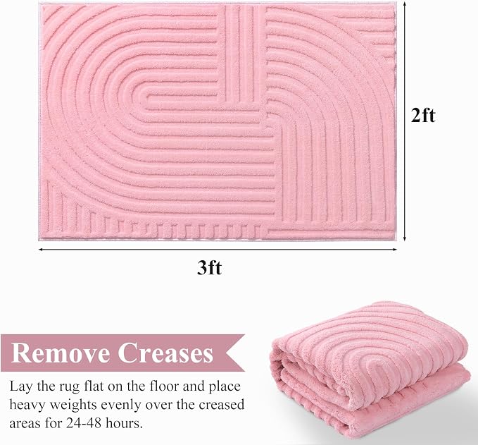 Pauwer 2x3 Area Rugs for Living Room, Modern Non Slip Washable Rug, Pink | Arch Pattern, Soft Fluffy, Neutral, Boho Accent, Solid Color Floor Carpet, For Kids Room Dining Room Nursery Entryway