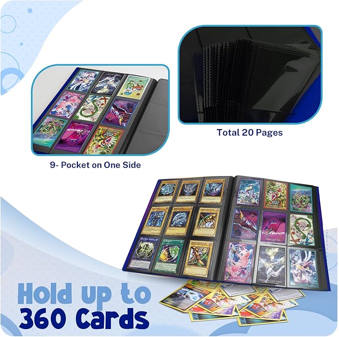 Card Binder, 9 Pocket Trading Card Album Folder,20 Pages, 360 Card Capacity Sports Card Binder, Premium Card Binders Compatible with MTG, TCG, Baseball Cards (Cobalt)
