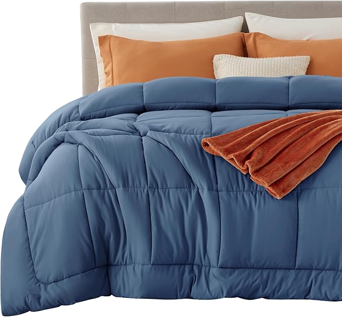 Bedsure Comforter Duvet Insert - Quilted Comforters King Size, All Season Duvet, GentleSoft Down Alternative Bedding, with 8 Tabs, Gifts for Women/Men, Dark Slate Blue, King 90 x 102 Inches