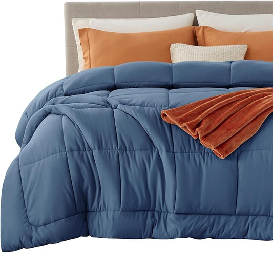 Bedsure Comforter Duvet Insert - Quilted Comforters King Size, All Season Duvet, GentleSoft Down Alternative Bedding, with 8 Tabs, Gifts for Women/Men, Dark Slate Blue, King 90 x 102 Inches