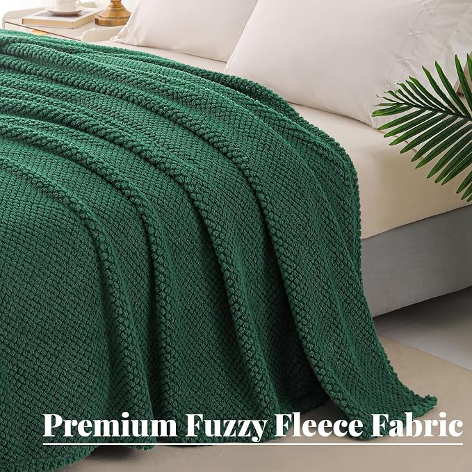 Whale Flotilla Soft Fleece King Size Bed Blanket, Emerald Green | 90x104 Inch, Suitable for Bed, Fluffy Fuzzy Jacquard Blankets for All Season, Lightweight and Cozy