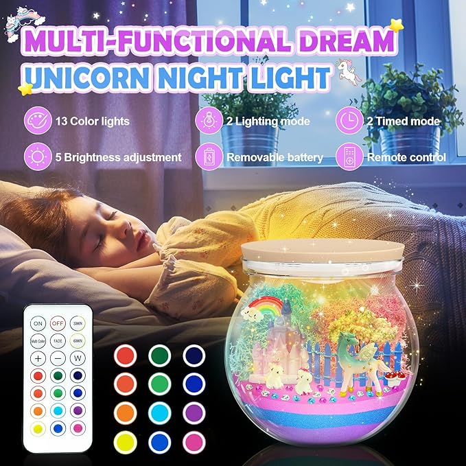 CS COSDDI Unicorn Gifts for Girls Age 3-9, Craft Kits for Kids Age 3-8 Unicorn Toys Birthday Presents, Toys for 3 4 5 6 Olds Girls Make Your Own Night Light Birthday Christmas Gifts for Kids