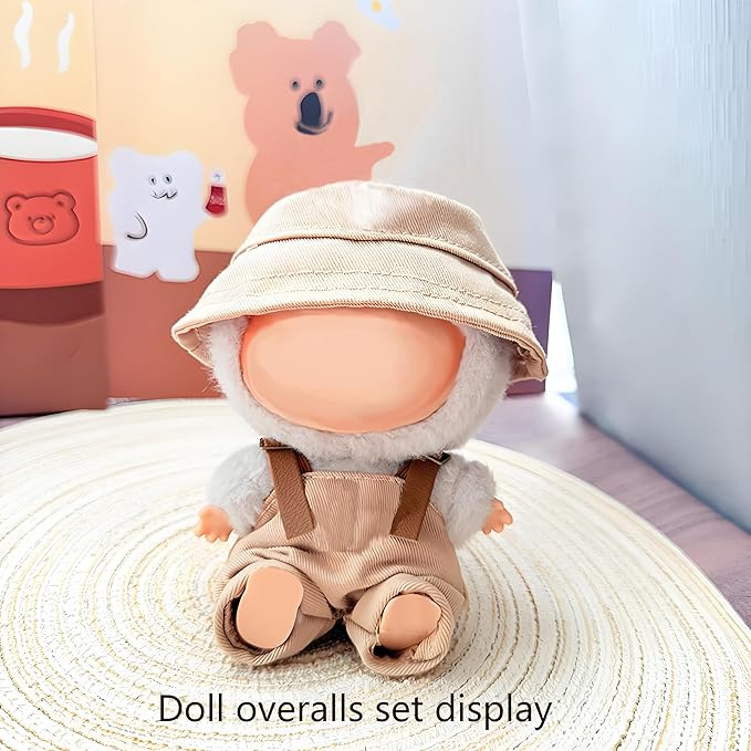 Complete Cute Outfit for 17cm Collectible Dolls: Hat & Overalls Set - Ideal for Dressing Up Elf or Fantasy Style Figures (Brown-a)