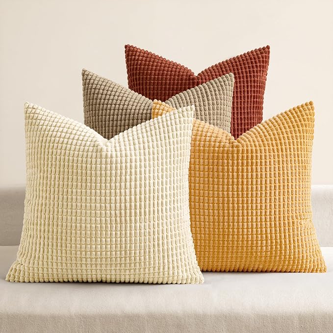MIULEE Fall Decorative Pillow Covers 18x18 Inch Set of 4 Terra Cotta | Modern Farmhouse Natural Rustic Pillows, Neutral Warm Soft Corduroy Couch Pillowcases, Home Decor for Sofa Living Room Bed