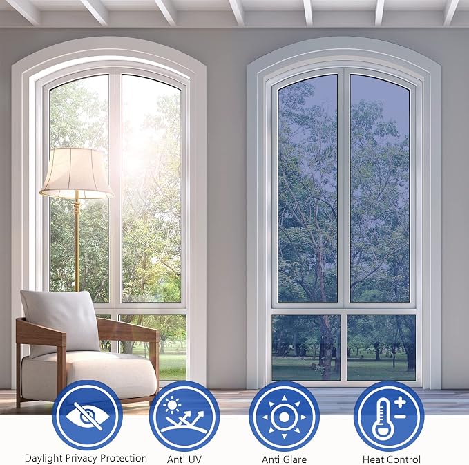 KESPEN Window Film One Way Daytime Privacy Static Cling Heat Control Glass Window Tint Mirror House Film, Blue-Silver, 35.4 Inch X 16.4 Feet