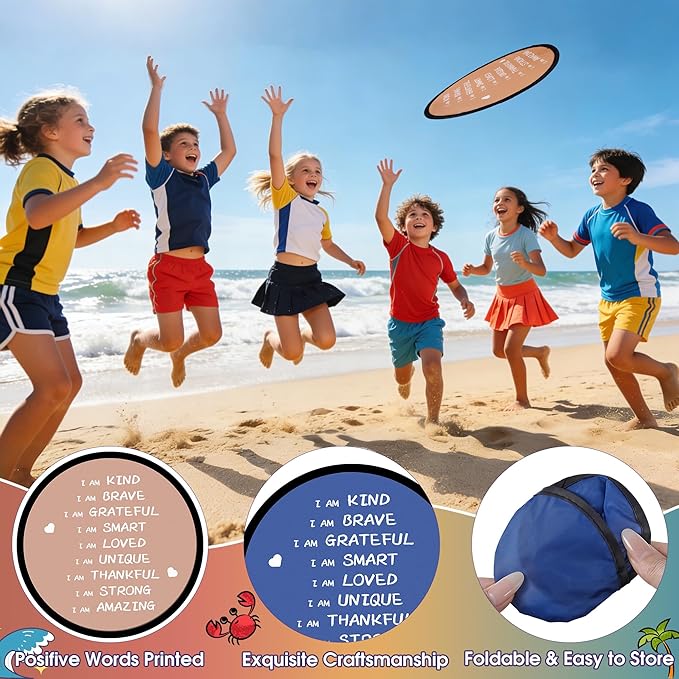 End of the Year Gifts for Students Bulk Foldable Flying Disc Fans Set with Stickers Bags, End of Year Student Gifts from Teacher Beach Fun Folding Pocket Hand Fans for Outdoor Activities Games