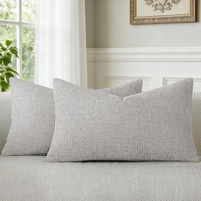 a moment Light Grey Chenille Throw Pillow Covers 12x20 Inch Pack of 2 Modern Decorative Throw Pillow Covers Farmhouse Cross Covers Home Decor for Sofa Bedroom Living Room
