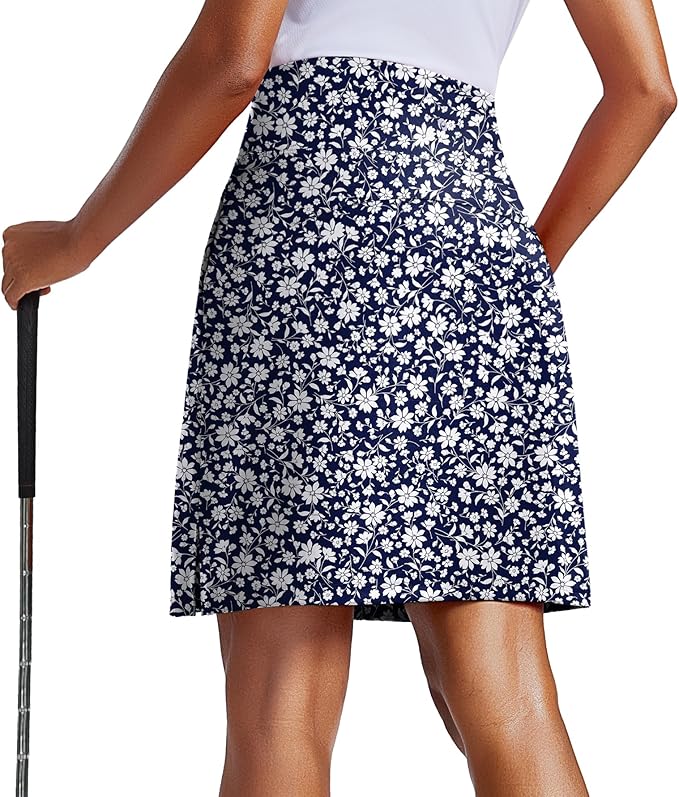 PINSPARK 20" Skorts for Woman Knee Length UPF 50+ Golf Skirts | 4 Pockets, Built-in Shorts, High Waisted, Split Hem, Silky-smooth, Moisture-wicking, for Golf Athletic Tennis Workout Casual