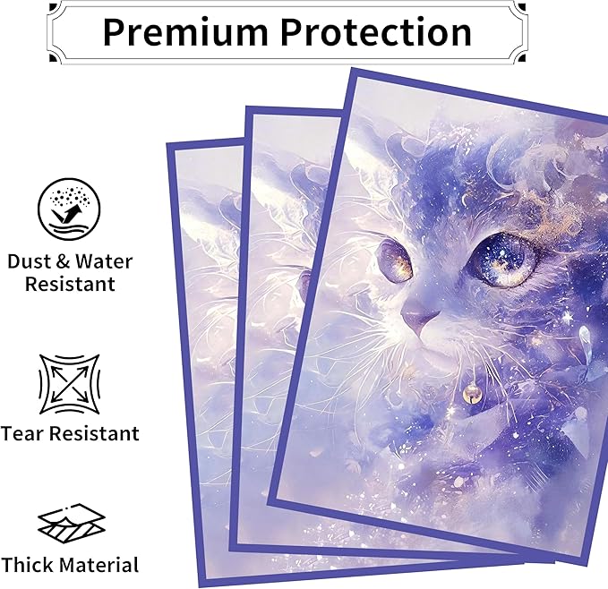 MTG Card Sleeves, Ultra Clear Front & Matte Finish Back, 100 Count Standard Size Matte Art Sleeve for Magic The Gathering (Blue cat)