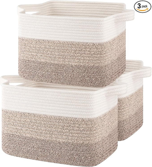 OIASKET Storage Baskets for Organizing, Woven Baskets for Shelves, Rectangle Decorative Organizer for Storage Clothes, Toy, Books, Towels Nursery Bins 3 Pack (Gradient Yellow, 14.17"x9.85"x9.45")
