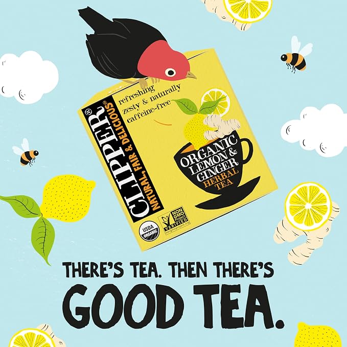 Clipper Organic Lemon & Ginger Herbal Tea, Caffeine Free, 50