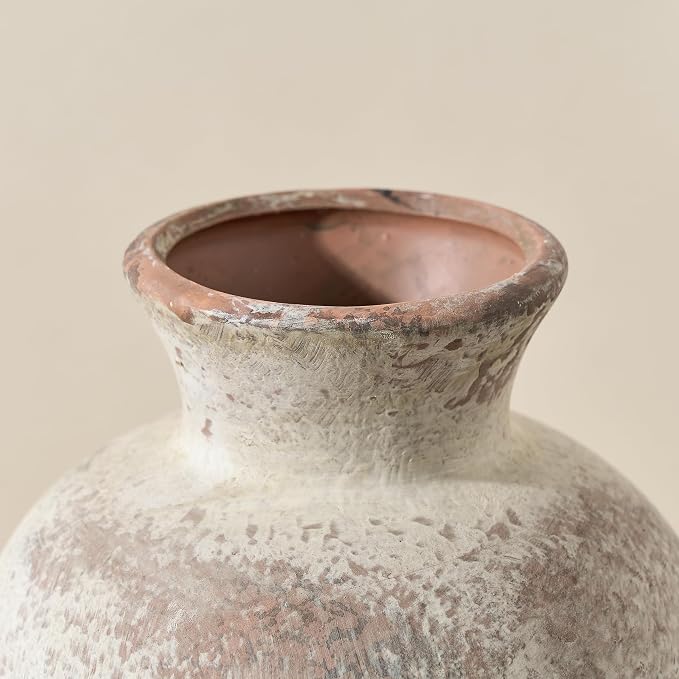 7.2" Ceramic Vase for Home Decor, Decorative Terracotta Farmhouse Rustic Vases for Living Room Kitchen Bedroom Bathroom Entryway Mantel Table, Pottery Vases for Grass Pampas Dried Fresh Flowers