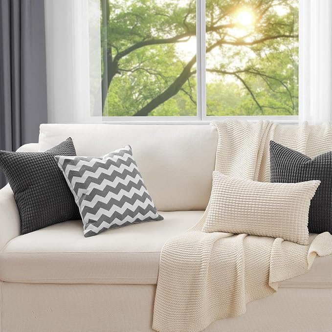 Topfinel Darkgrey Throw Pillow Covers 12x12 Inch Set of 4 Modern Farmhouse Home Decor Pillow Covers for Spring Sofa Living Room Couch Bed Soft Corduroy Textured Boho Striped Patchwork Cushion Cases