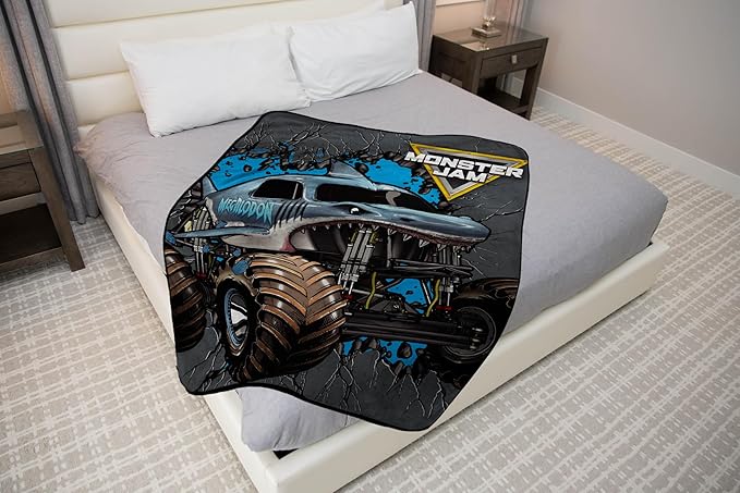 Jay Franco Kids Plush Throw Blanket – Soft & Comfy Throw for Couch or Bed – Cozy Home Décor for Living Room & Bedroom, Gray - Monster Jam, 46x60 - Throw Blanket
