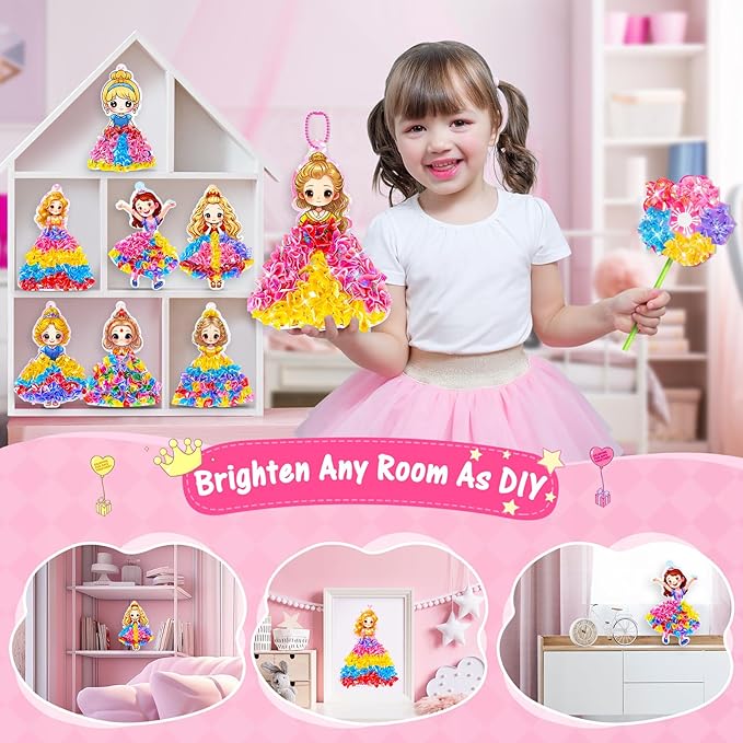 RIEYON Poke Poke Art Kits - Magical Princesses for Kids, 8 Princesses & 1 Flower Arts and Crafts Mess-Free DIY Creative Activity Kits, Birthday Christmas Gifts for Girls & Boys Ages 4 5, 6, 7, 8, 9,10