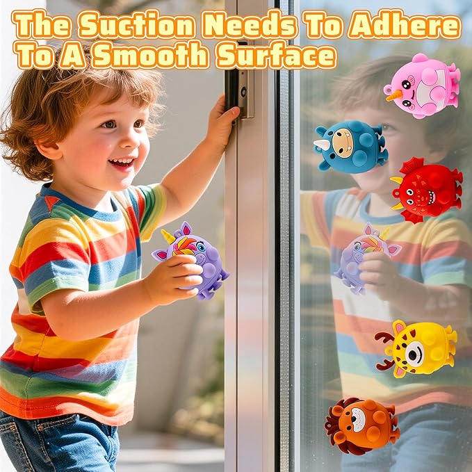 Toddler Valentines Day Gifts, 12PCS Animal Suction Pop Toys for Age 1 2 3 4 5 6, Airplane Car Travel Activities Essential, Birthday Gifts for Boys Girls Toddlers, Bath Toys for Toddler
