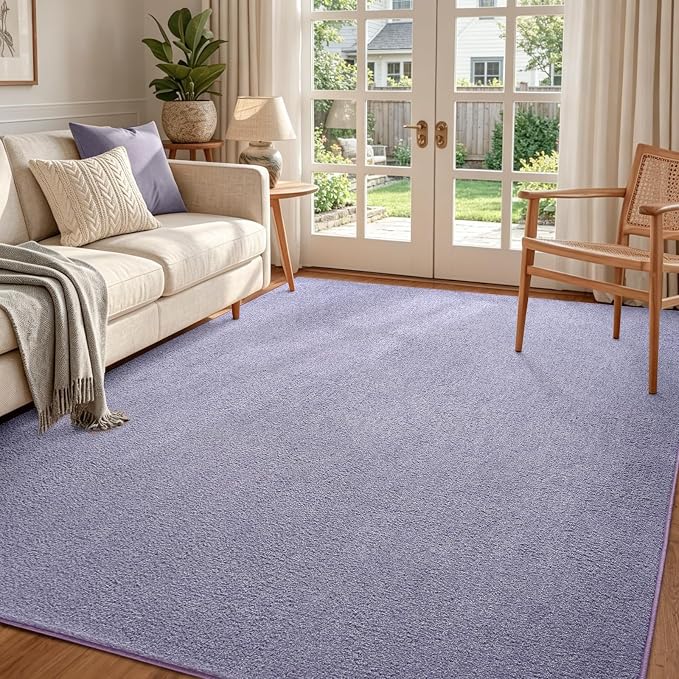 FinRèc 4x6 Washable Area Rugs for Bedroom Living Room, Low Pile Thin Ultra Soft Shag Rug, Non-Slip Carpet Indoor for Home Decor (Purple/White)