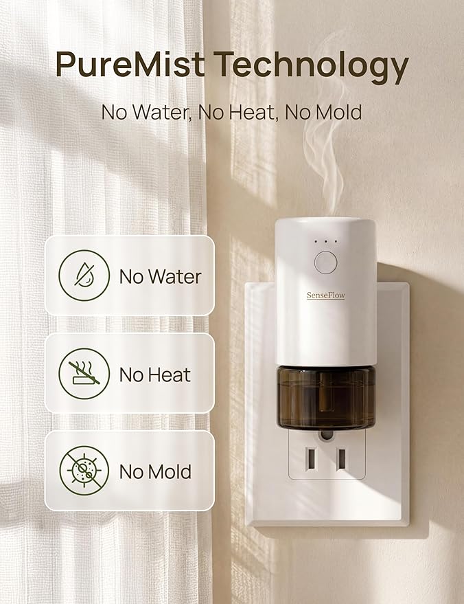 Essential Oil Diffuser for Home, Waterless Aromatherapy Diffuser SF101 Pro, Plug in Room Scent with 120-Day Natural Aroma, Covers 1000 Sq Ft – Free 30ml Cineole Rosemary