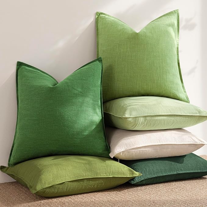 Foindtower Pack of 2, Decorative Linen Solid Throw Pillow Covers Soft Accent Euro Cushion Case Boho Farmhouse Pillowcase for Chair Couch Sofa Bedroom Living Room Home Decor 18 x 18 Inch Lime Green