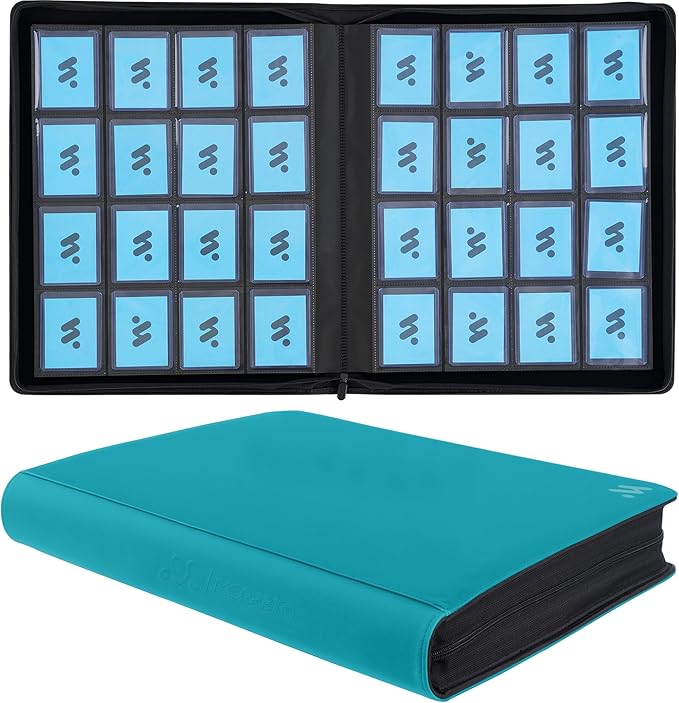 Top Loader Binder, Holds 640 Top Loaders,16 Pocket Top Loader Binders for 3" x 4" Rigid Cards,Top Loader Card Binder for Hard Plastic Top Loaders -Turquoise
