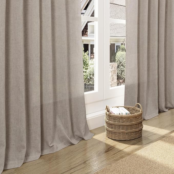 Ecru Linen Curtains 80 Inch Length for Living Room Light Filtering Semi Sheer Curtain Back Tab Rustic Farmhouse Decor Burlap Elegant Soft Luxury Boho Drapes for Bedroom Dinner Room 52x80, 2 Panels