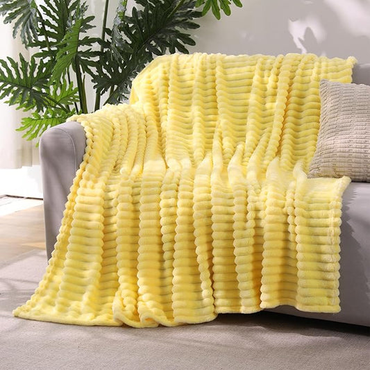 Banana Yellow Throw Blanket for Couch Sofa 60”x80” Striped Design