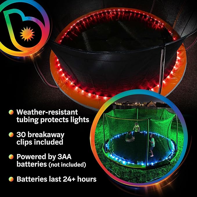 Brightz BounceBrightz LED Trampoline Lights, Color Changing - Motion Sensing - Changes Colors When You Jump - Fits 8FT 10FT 12FT 14FT 15FT Trampolines - Battery Powered