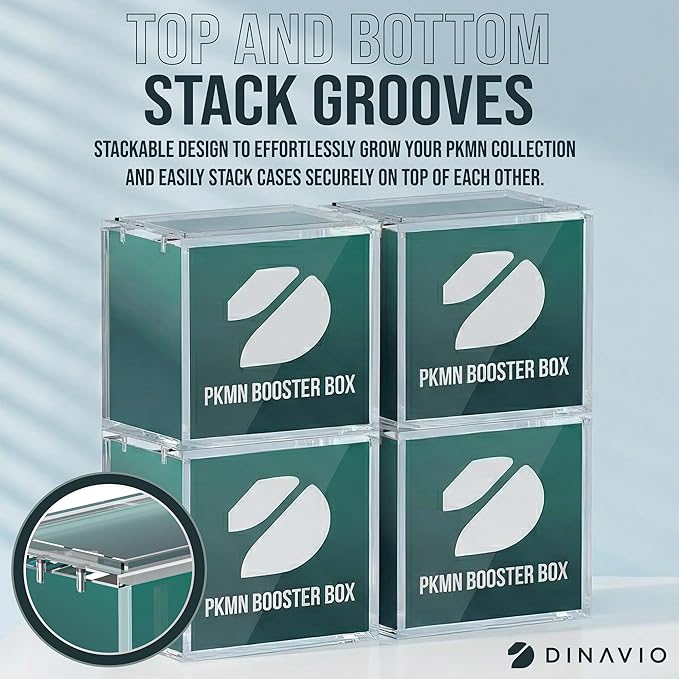 Dinavio Crafthouse PKMN Booster Box Case Acrylic Display Stackable - 8mm + 5mm Ultra Thick Acrylic with N52 Strong Magnets - PKMN Booster Box Case Protector - Compatible with PKMN Booster Boxes