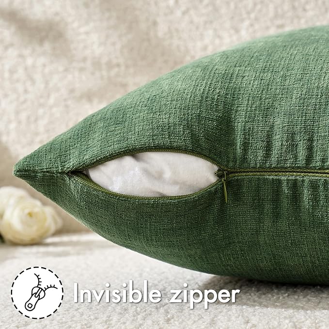 MIULEE Moss Green Chenille Couch Throw Pillow Covers, 18x18 | Set of 2, Soft Modern Farmhouse Style, Decorative Pillowcases for Sofa Living Room Bed, Home Decor