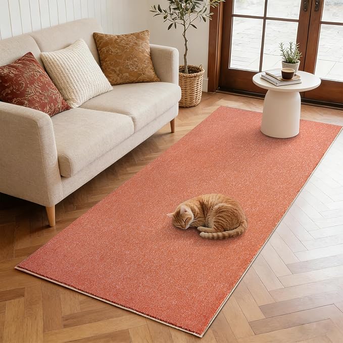 FinRèc 2x6 Washable Runner Rugs for Kitchen Hallway Bedroom, Low Pile Thin Rug Solid Color, Non-Slip Carpet Indoor for Home Decor (Orange/White)