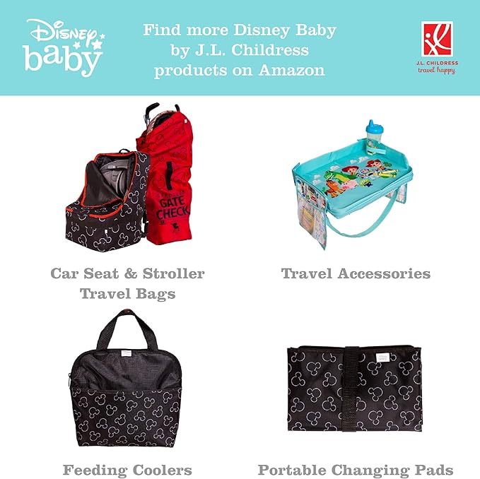 Disney Baby by J.L. Childress Cups 'N Cargo Stroller Caddy Organizer with Cup Holder - Stroller Accessories Bag, Travel Essential, Mesh Storage Attachment, Universal Fit - Mickey Mouse, Black