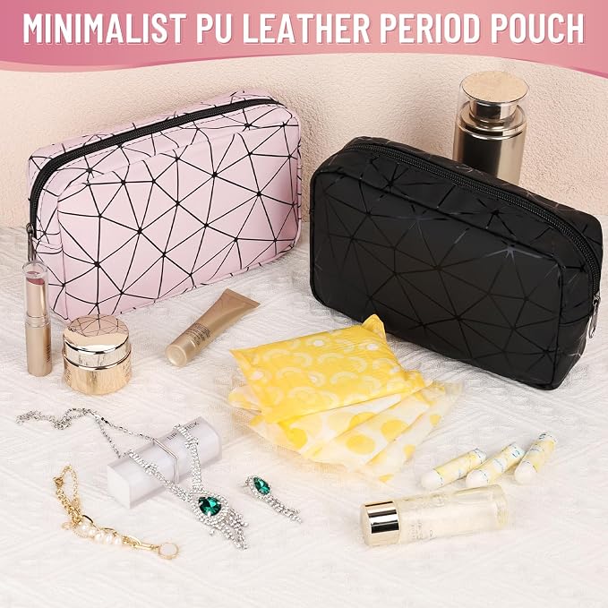 PU Leather Sanitary Napkin Storage Bag Tampon Bag for Purse Travel Small Make Up Bag Cosmetic Bag Menstrual Cup Pad Pouch First Period Kit Bag for Women Ladies Black