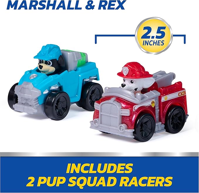 PAW Patrol Marshall Pup Squad Launchers with Rex Vehicle 2-Pack, Kids Toys for Boys and Girls Ages 3 and Up