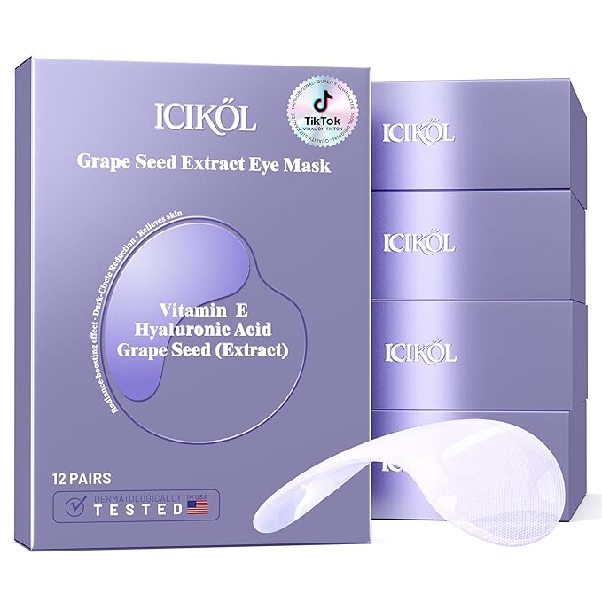 Grape Seed Collagen Under Eye Patches, Eye Mask for Puffy Eyes and Dark Circles, Deep Hydrating Under Eye Mask Patches for Eye Bags Treatment, Under-eye Skincare Boost Radiance (60 pairs)