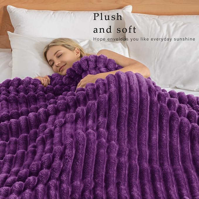 Exclusivo Mezcla Striped Queen Size Fleece Blanket for Bed, Couch, 90"x90" | Soft Breathable Cozy Bed Blankets, Lightweight Plush Fluffy Fuzzy Jacquard Decorative Blankets