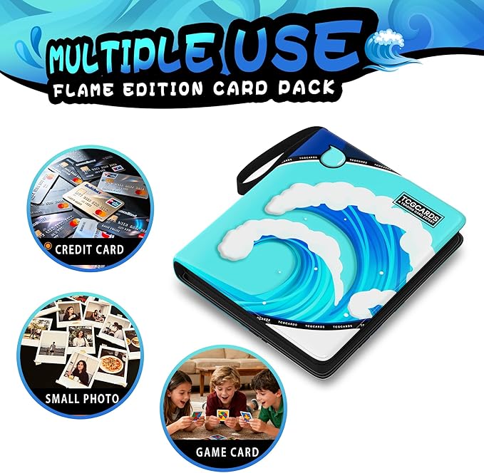 Trading Card Binder 4 Pocket,400 Pocket Card Collection Binder with 50 Removable Sleeves,PU Waterproof Top Card Book,3-Ring Zipper Collectible Trading Card Album for MTG/TCG/Card Holder Gift（Water）