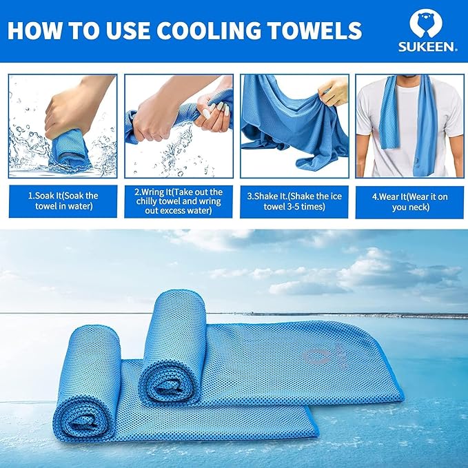 Sukeen Cooling Towels 6 Pack (40"x12") for Neck and Face, Cooling Neck Wraps, Ice Towel for Hot Weather, Soft Breathable Chilly Gym Towels for Work Out, Yoga, Running, Camping & More Activities