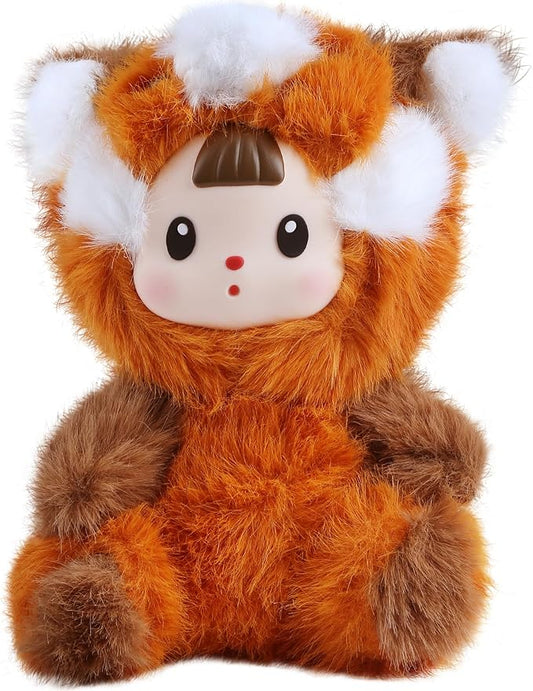 Plush Figure Toys, Plush Toys with Vinyl Face Brown Raccoon Shaped for Girls Boys Kids Lovers, Kawaii Cute Vinyl Stuffed Animals Figurines Doll Gifts for Collectibles Home Decor Birthday Christmas