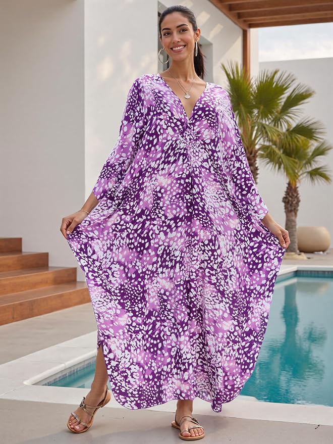 Mumu Dresses for Women Plus Size, Bohemian Kaftan Beach Cover Up Long Maxi Nightgown Soft Loungewear