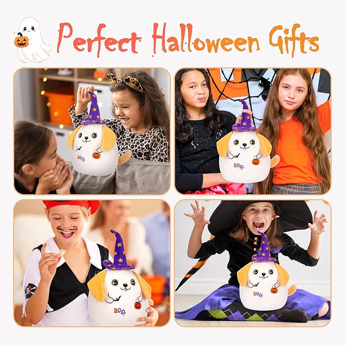 Halloween Dog Plush Stuffed Animal - Kids’ Plush Toy Pillow Witch Hat Pumpkin Lantern Bat Trick or Treat 12 Inch