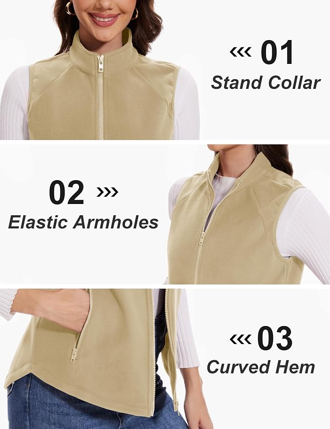 MAGCOMSEN Women's Fleece Vest with Zipper Pockets Zip Up Sleeveless Jackets Lightweight Soft Warm Polar Vest Outerwear