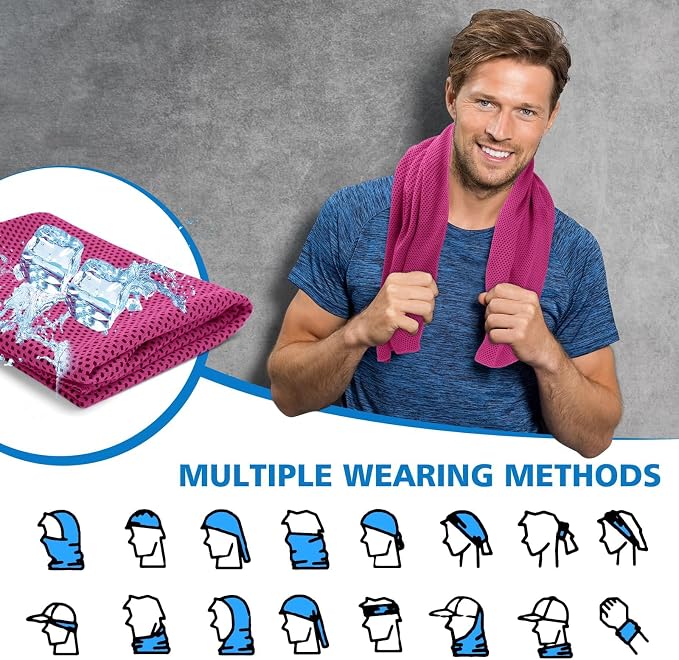 24 Pack Cooling Towels Bulk for Neck and Face 40"x12" Ice Cooling Sweat Rags Microfiber Soft Breathable Soft Chilly Towel for Yoga Golf Sport Running
