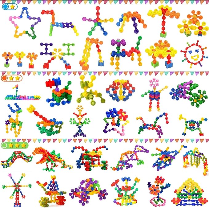 Kids Building Blocks STEM Toys, 120 PCS Plastic Gear Interlocking Sets That Bends - Safe Material - Toddler Educational Toy for Girls and Boys Aged 3+