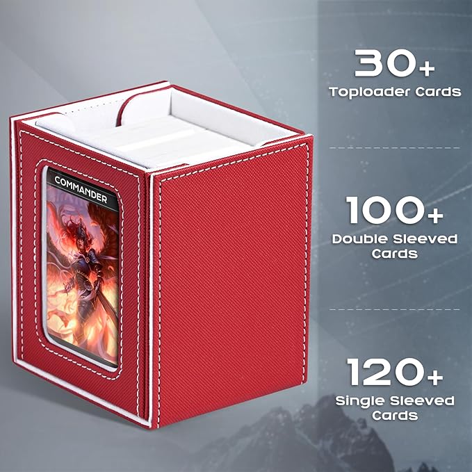 ZLCA MTG Deck Box with Commander Window Display, Trading Card Storage Box Holds 100 Double-Sleeved Cards Suitable for TCG/CCG/PTCG/EDH/Magic/Sport Cards (Red&White)
