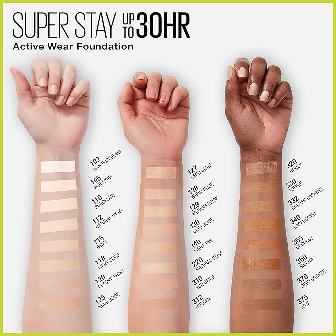 Maybelline Super Stay Full Coverage Liquid Foundation Active Wear Makeup, Up to 30Hr Wear, Transfer, Sweat & Water Resistant, Matte Finish, Honey, 1 Count