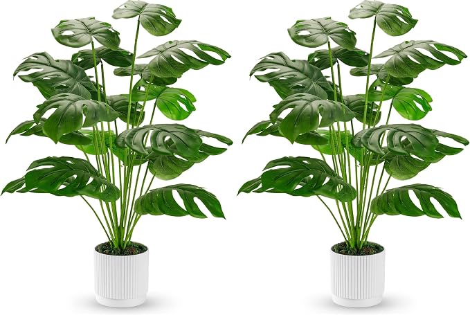 Der Rose 28" Fake Plants Large Artificial Monstera Faux Potted Plants Indoor Tall for Outdoor Living Room House Floor Front Porch Tree Decor (Pack of 2)