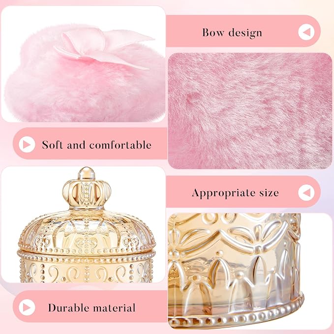 Tioncy 3 Pcs Large Body Powder Puff with Container, Soft Velour Washable Reusable Face Powder Puffs, Wet Dry Use, Makeup Crystal Case Gift for Women(Crown, Amber)